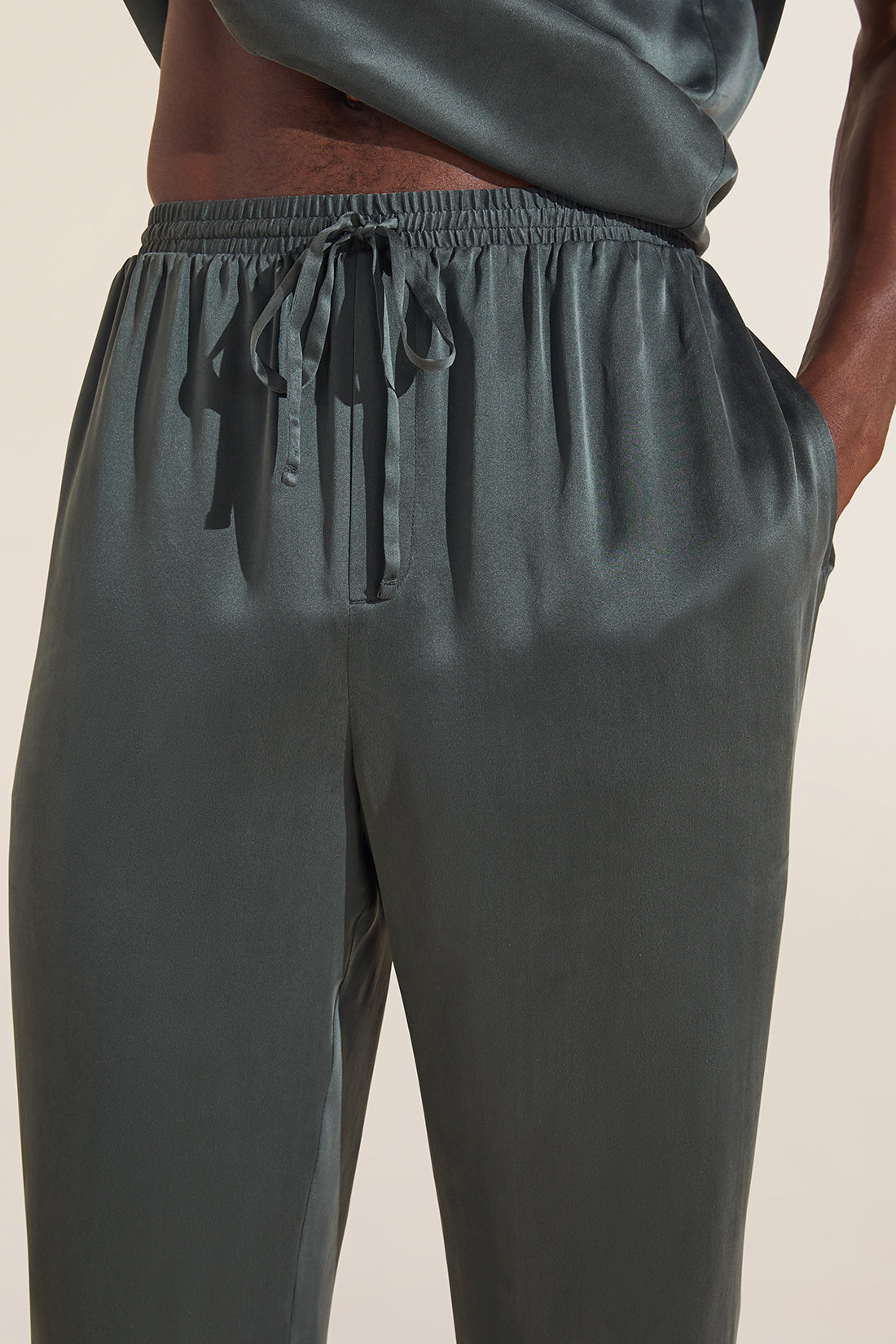 Charles Washable Silk Short Sleeve & Pant PJ Set - Kelp